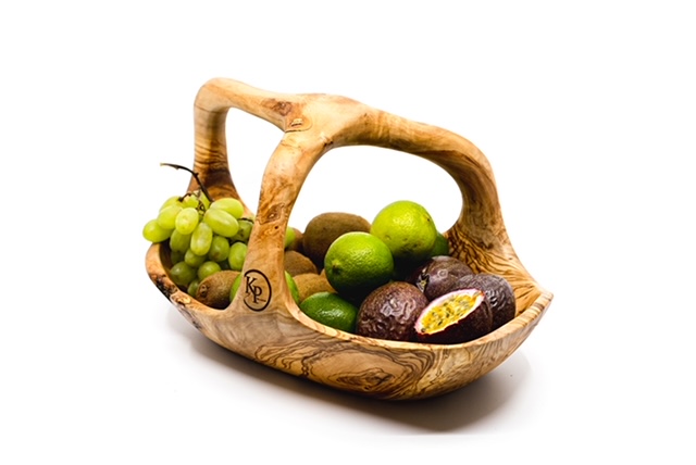 Corbeille à fruits avec anse en bois d’olivier