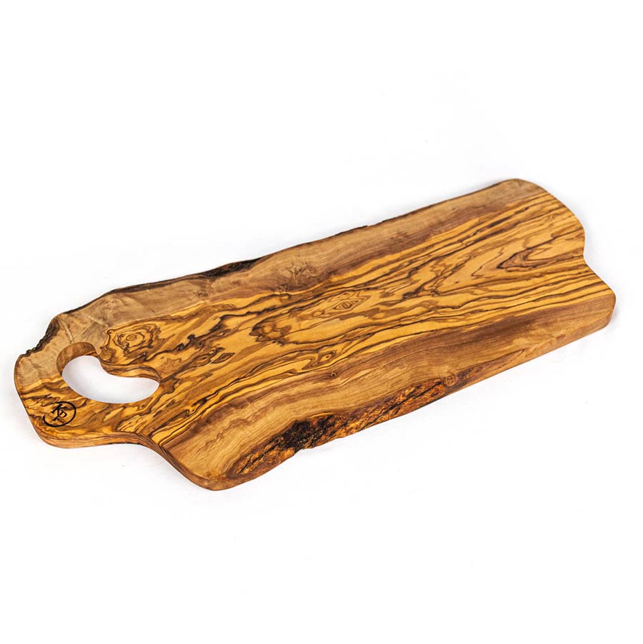 Planche à découper rustique en bois d'olivier avec poignée intégrée