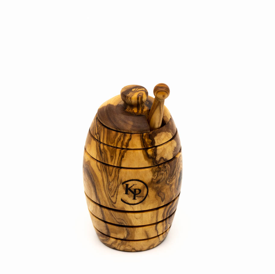 Pot et cuillère à miel en bois d'olivier - Fabrication artisanale