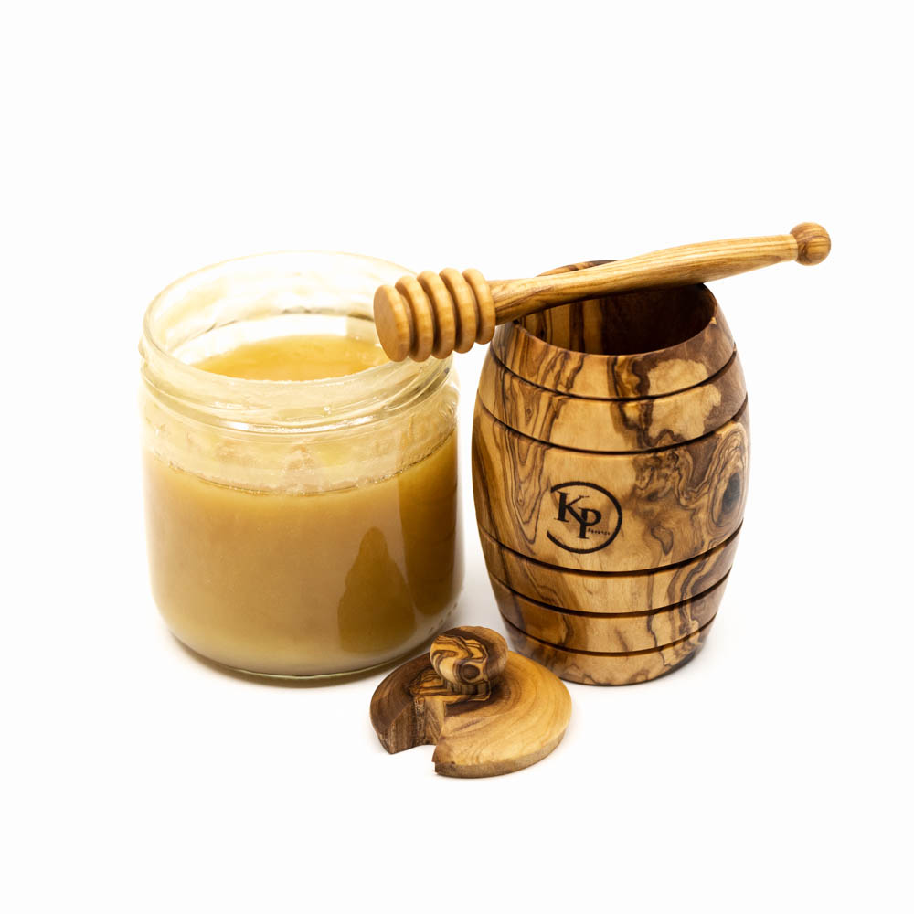 Pot à miel en bois d'olivier et sa cuillère à miel